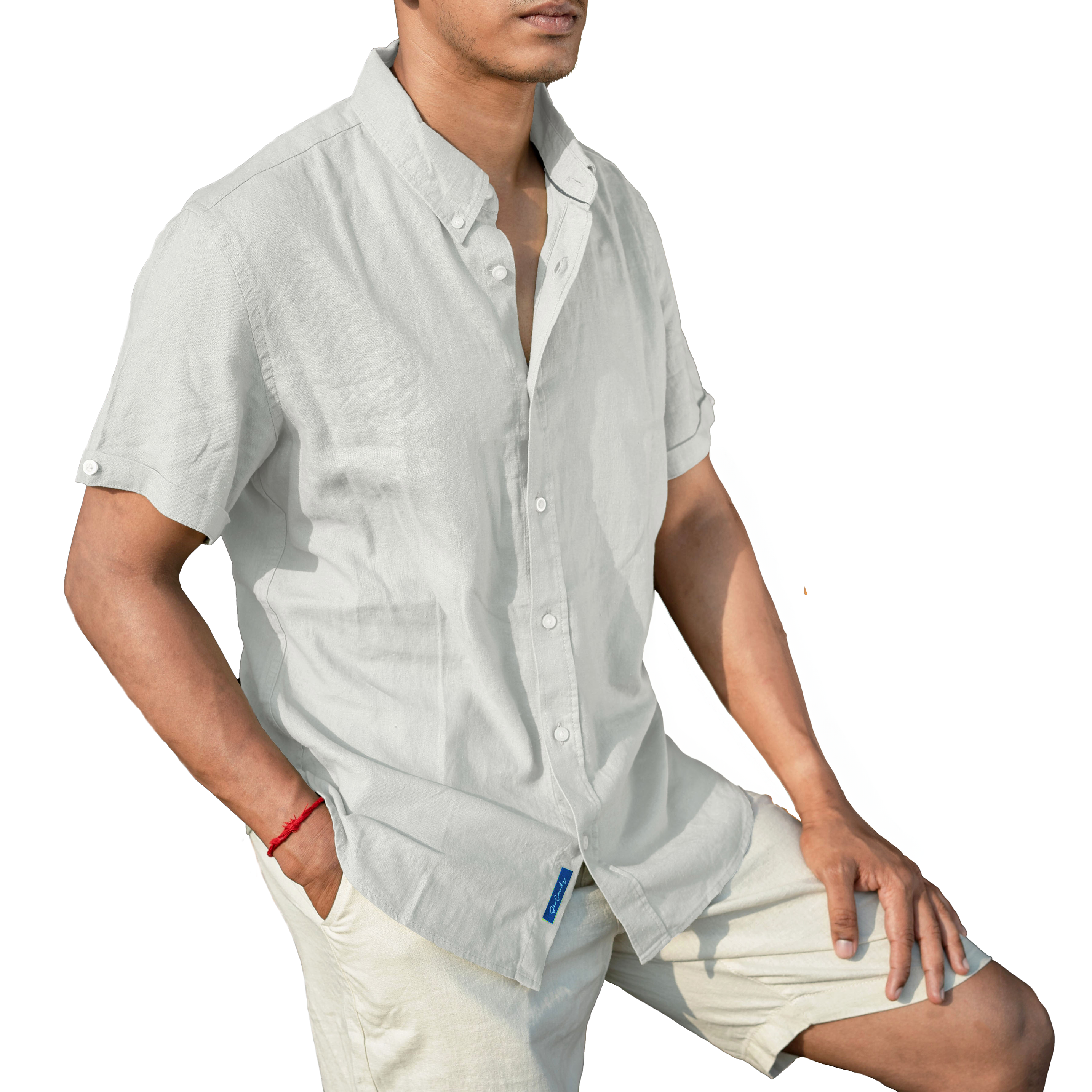 Men’s Linen Blend Short Sleeve Casual Shirt for Vacation, Holiday, Casual Party, Lightweight Button Down Shirt - Light Grey