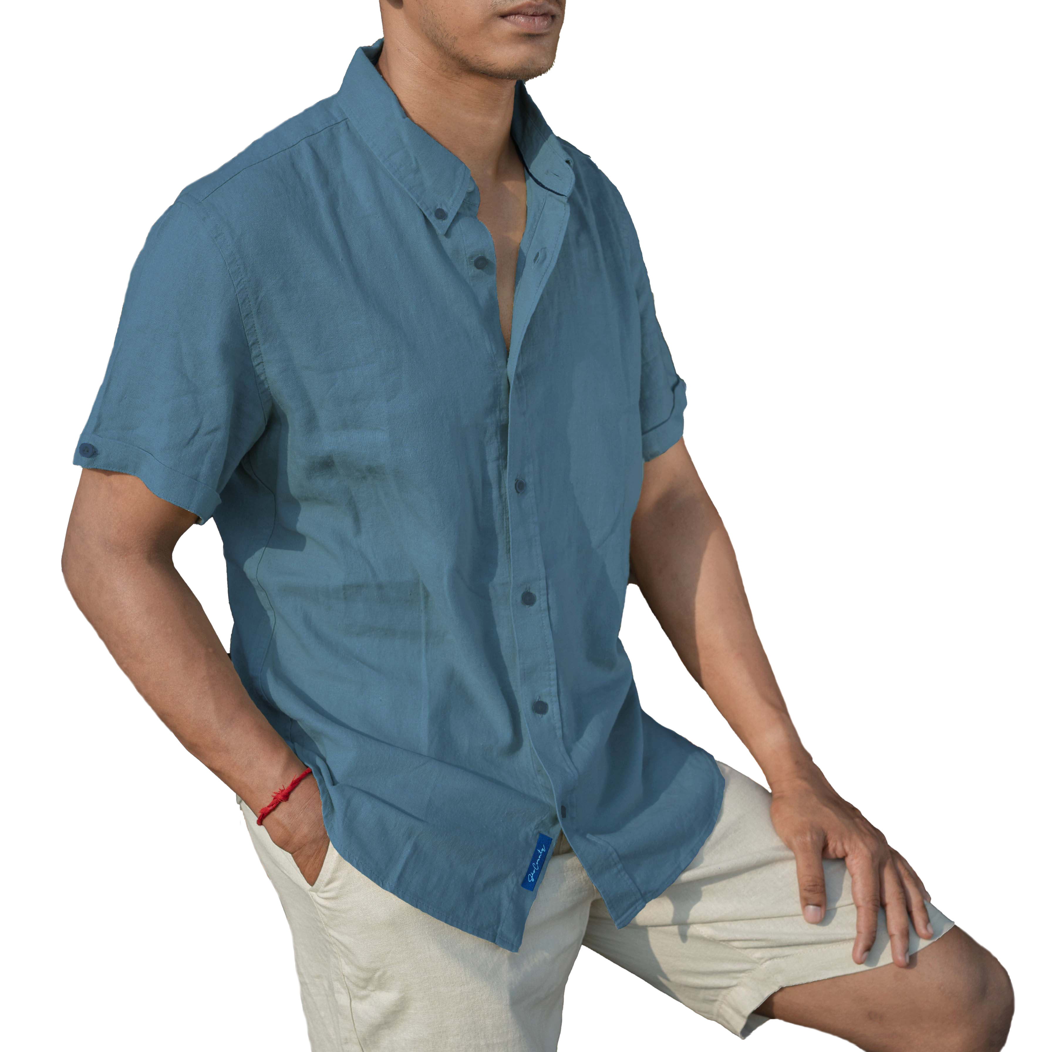 Men’s Linen Blend Short Sleeve Casual Shirt for Vacation, Holiday, Casual Party, Lightweight Button Down Shirt - Blue Horizone