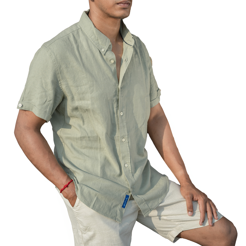 Men’s Linen Blend Short Sleeve Casual Shirt for Vacation, Holiday, Casual Party, Lightweight Button Down Shirt - Tea