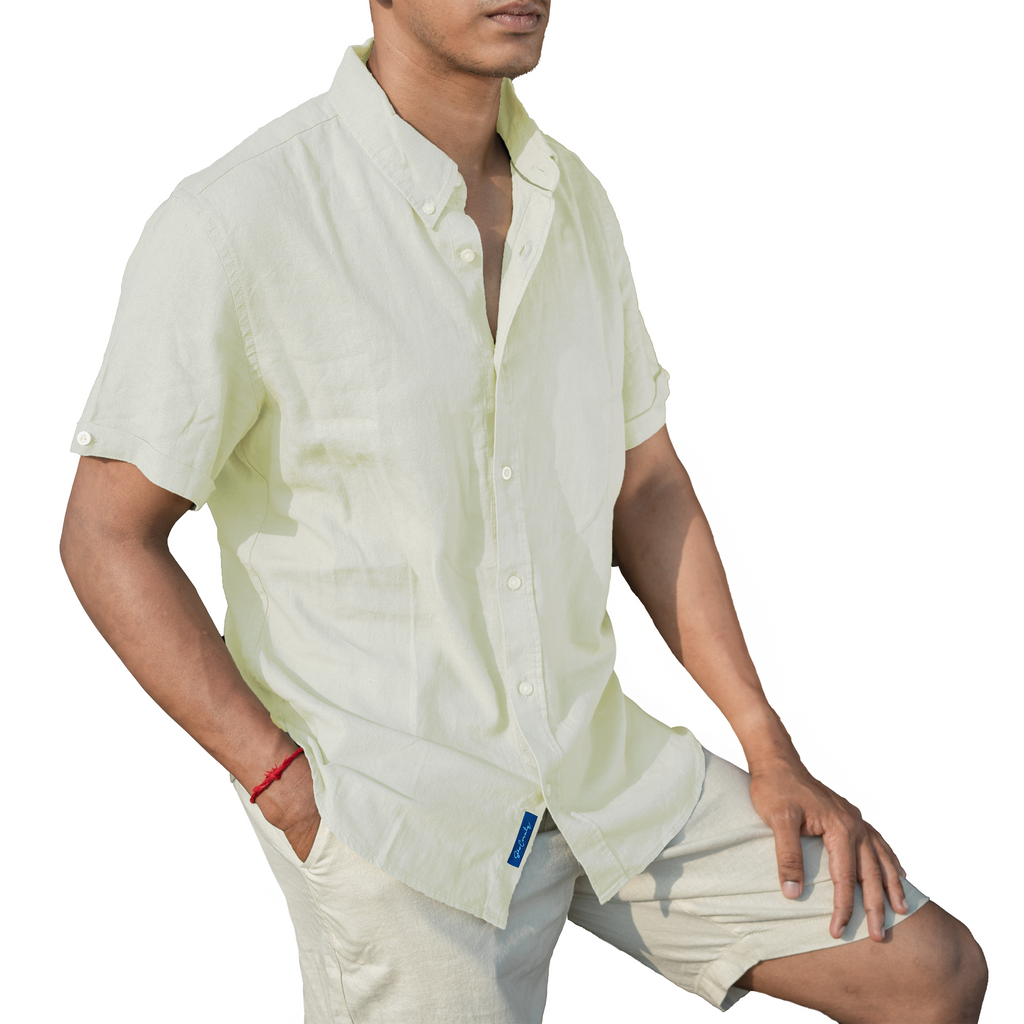Men’s Linen Blend Short Sleeve Casual Shirt for Vacation, Holiday, Casual Party, Lightweight Button Down Shirt - Off-White