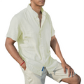Men’s Linen Blend Short Sleeve Casual Shirt for Vacation, Holiday, Casual Party, Lightweight Button Down Shirt - Off-White