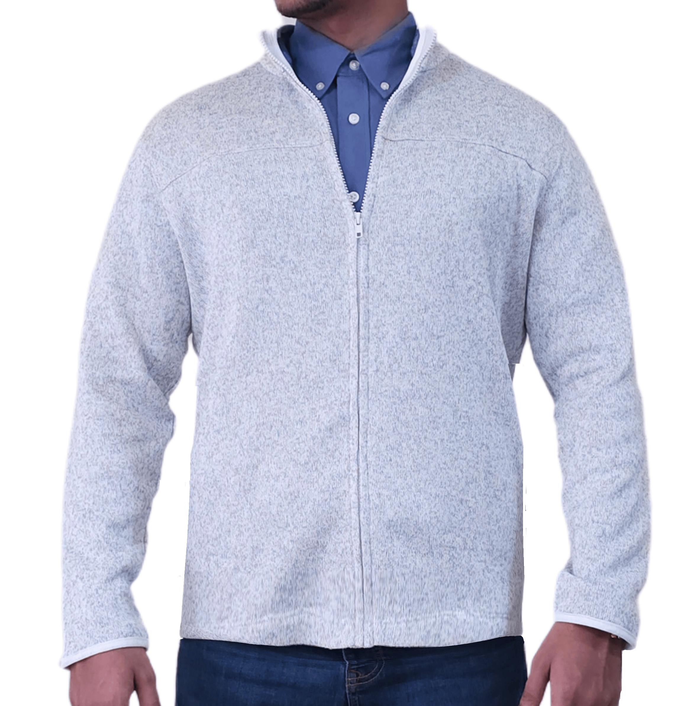 Men's Textured Fleece Jacket | Full-Zip Lightweight Outdoor Coat, Soft & Windproof - White
