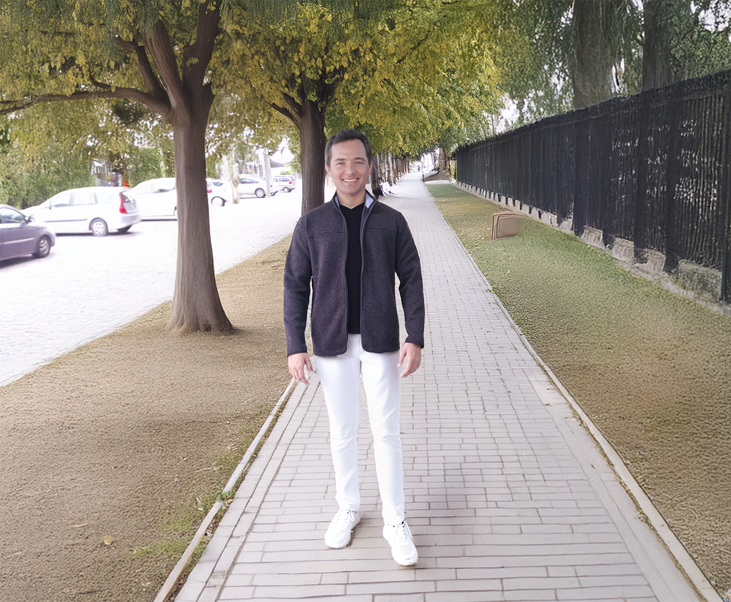 Men's Textured Fleece Jacket | Full-Zip Lightweight Outdoor Coat, Soft & Windproof - Black