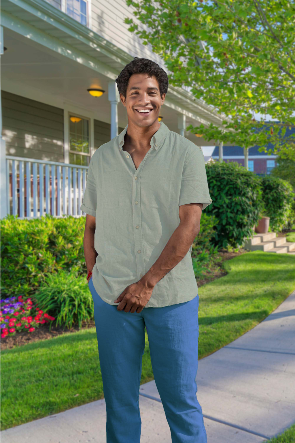 Men’s Linen Blend Short Sleeve Casual Shirt for Vacation, Holiday, Casual Party, Lightweight Button Down Shirt - Tea