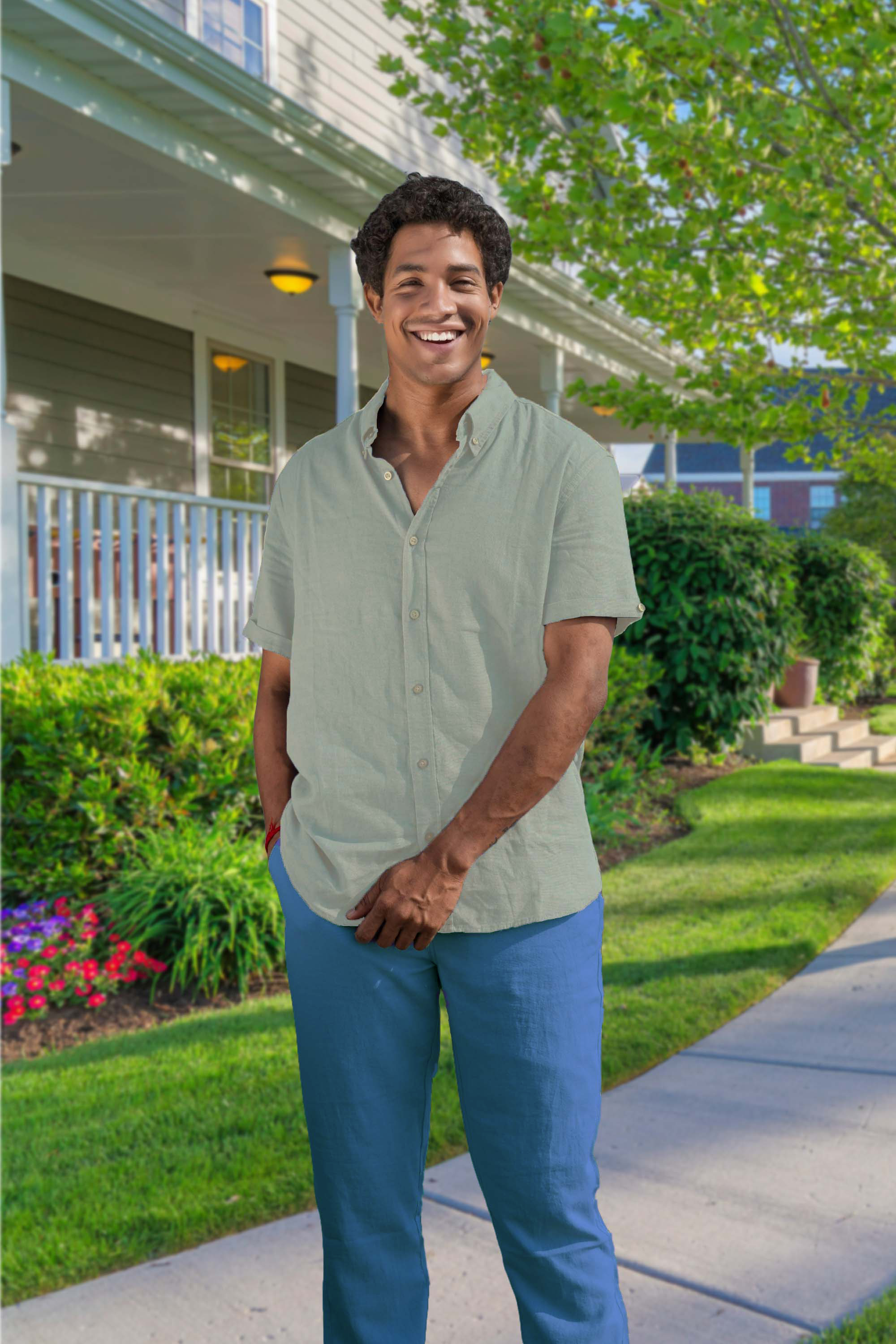 Men’s Linen Blend Short Sleeve Casual Shirt for Vacation, Holiday, Casual Party, Lightweight Button Down Shirt - Tea