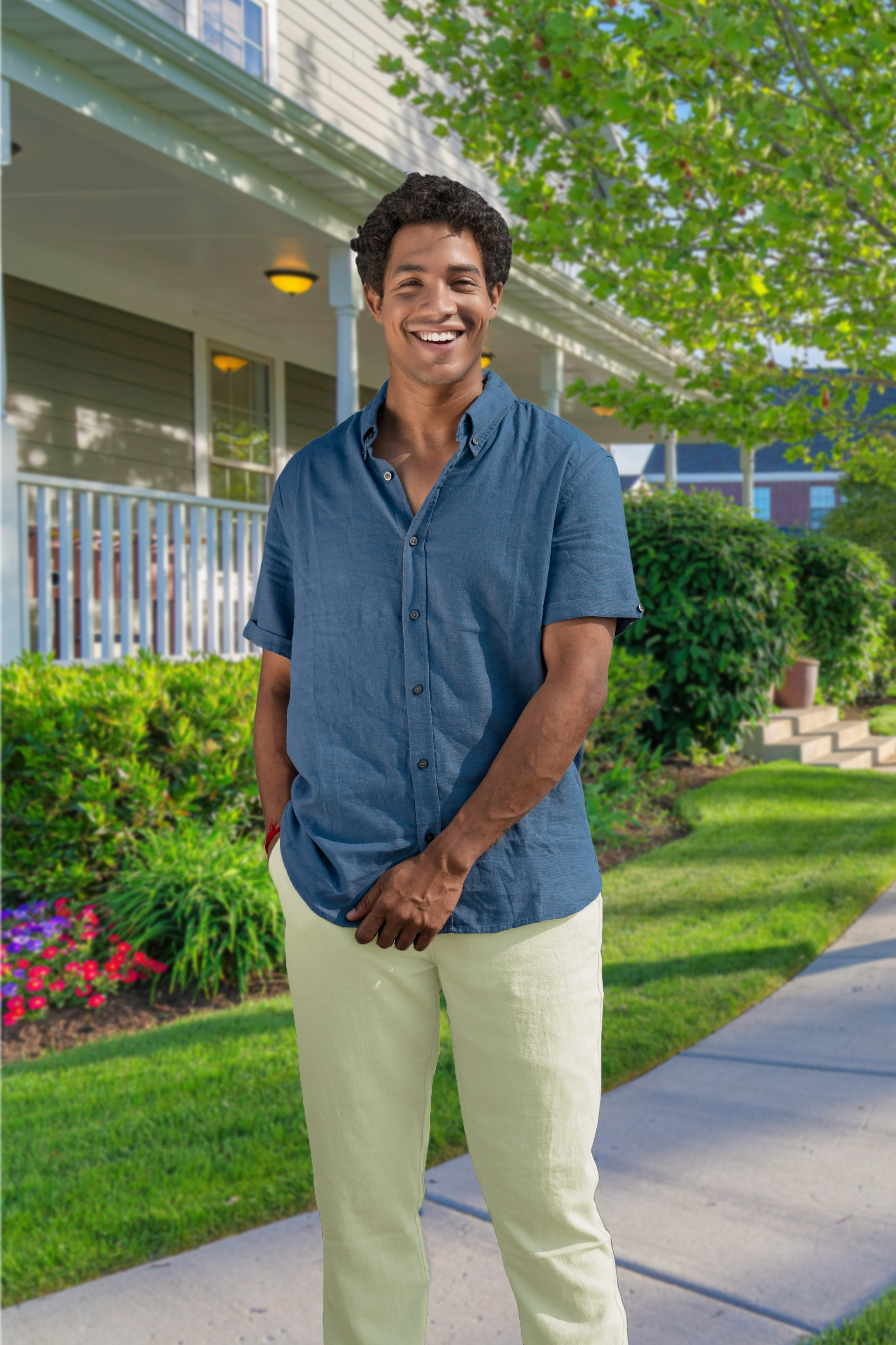 Men’s Linen Blend Short Sleeve Casual Shirt for Vacation, Holiday, Casual Party, Lightweight Button Down Shirt - Blue Horizone