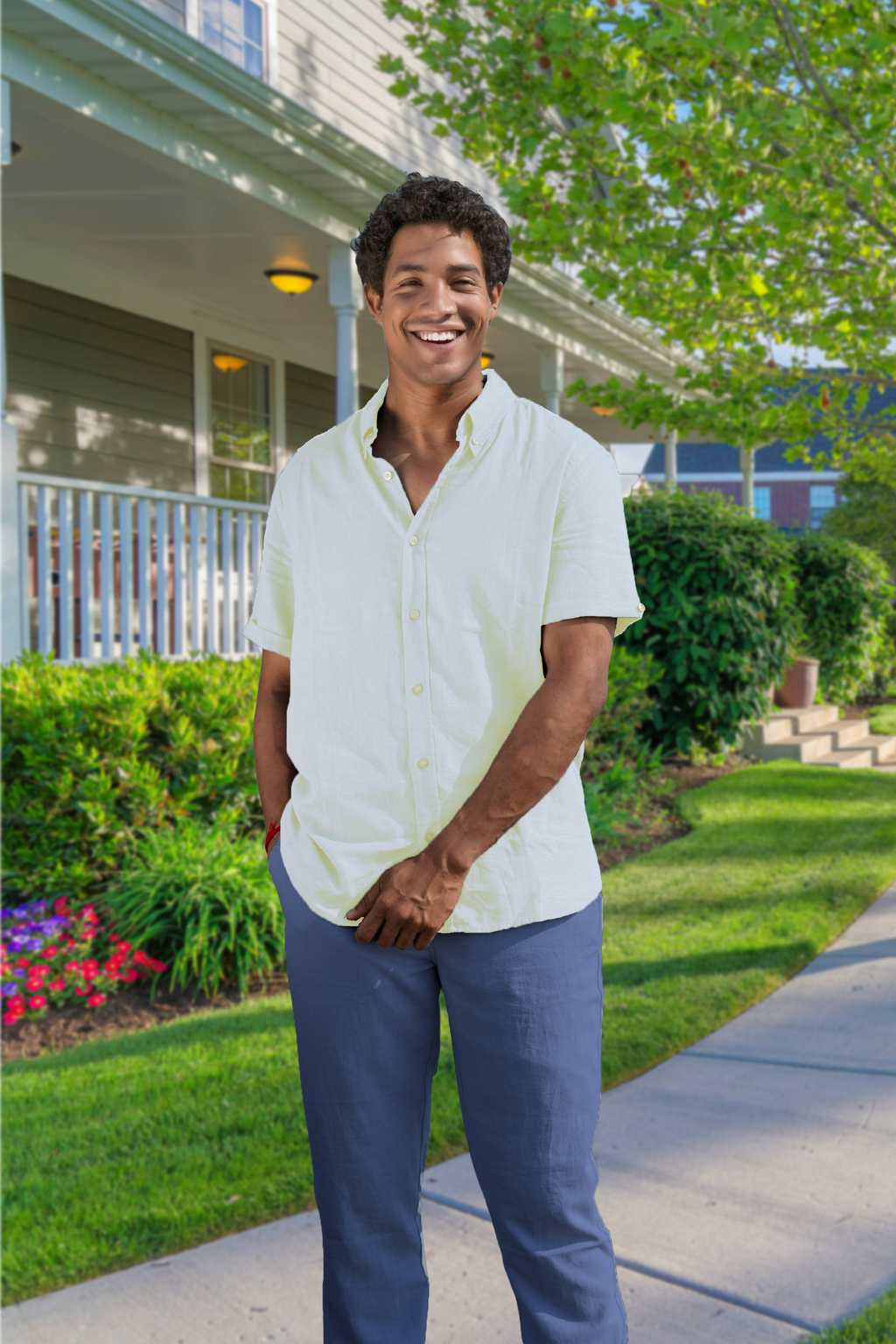 Men’s Linen Blend Short Sleeve Casual Shirt for Vacation, Holiday, Casual Party, Lightweight Button Down Shirt - Off-White