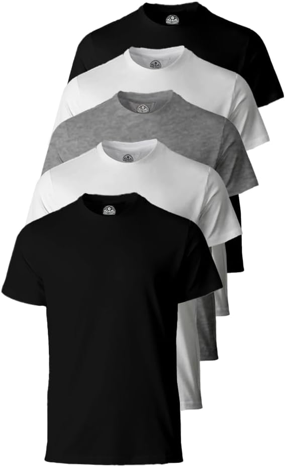 Men's Premium 5-Pack Cotton Assorted T-Shirts, True-to-Size Classic Fit, Breathable, Tag-Free Comfort