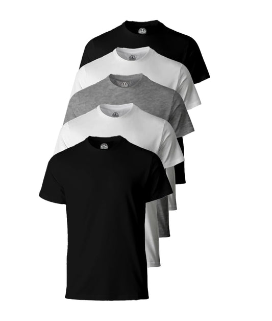 Assorted 5-Pack Solid T-Shirt, Cotton Short Sleeve, Breathable & Tag Free Tees, Mixed Colors, Classic Fit