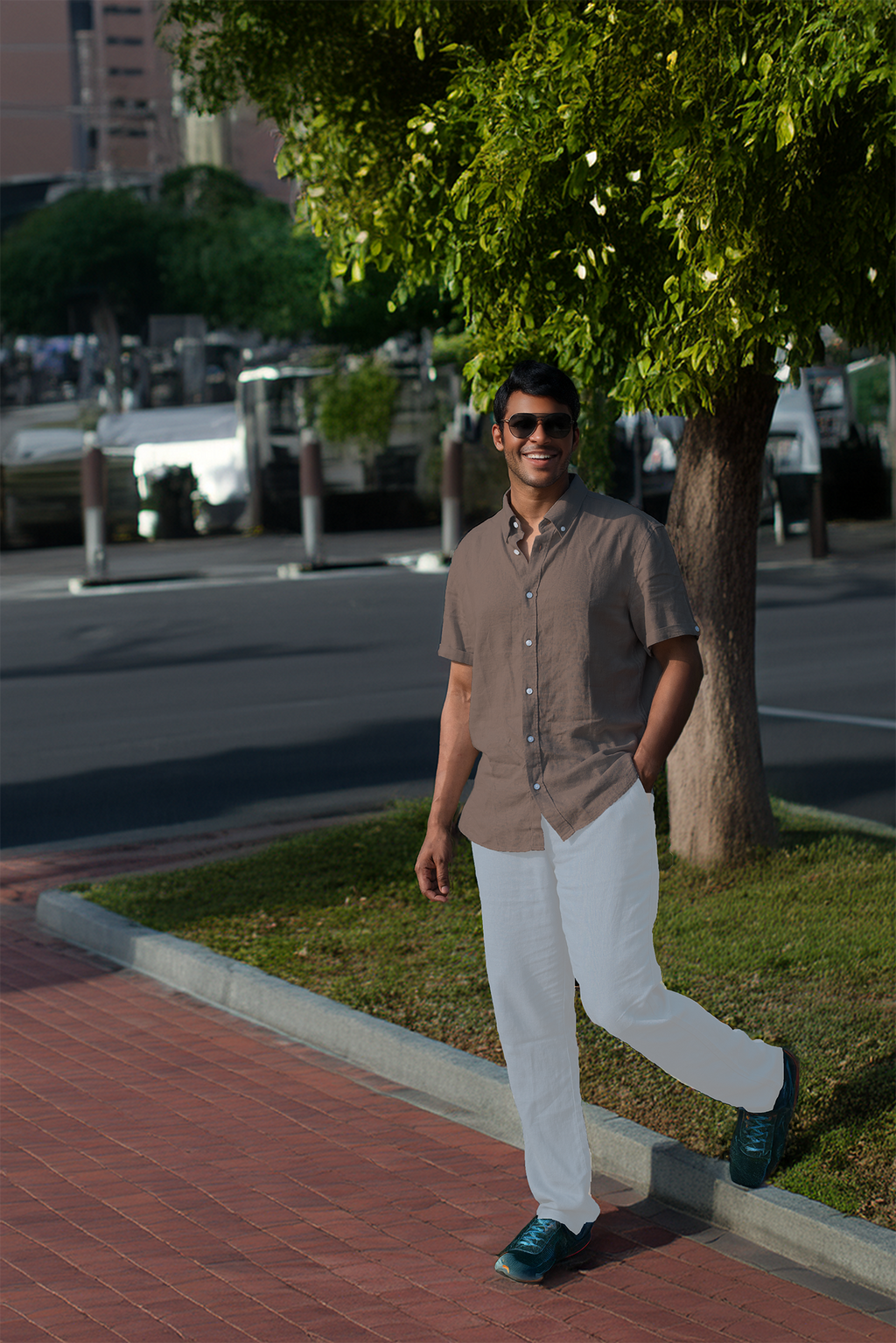 Men’s Linen Blend Short Sleeve Casual Shirt for Vacation, Holiday, Casual Party, Lightweight Button Down Shirt - Coffee