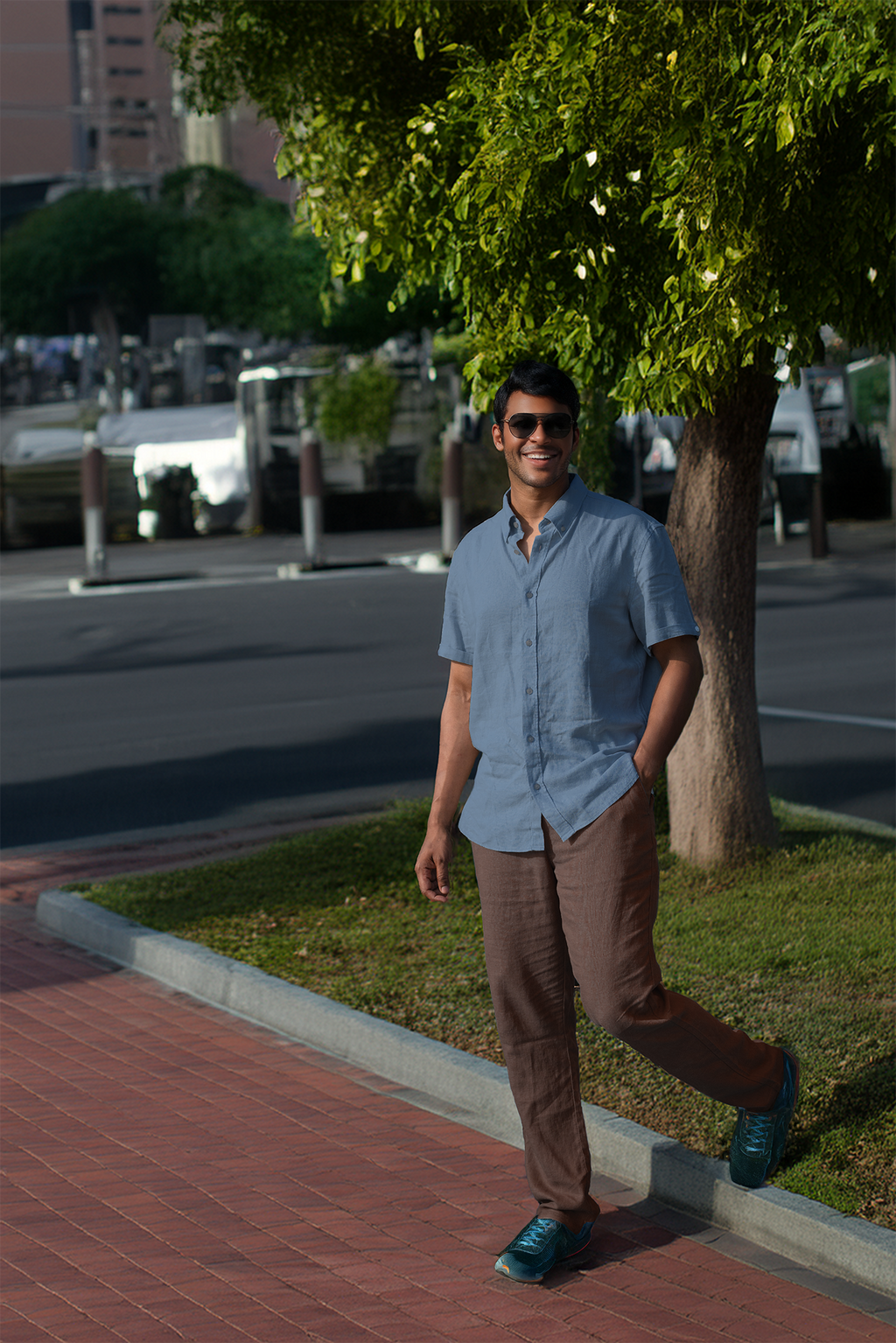 Men’s Linen Blend Short Sleeve Casual Shirt for Vacation, Holiday, Casual Party, Lightweight Button Down Shirt - Blue Horizone