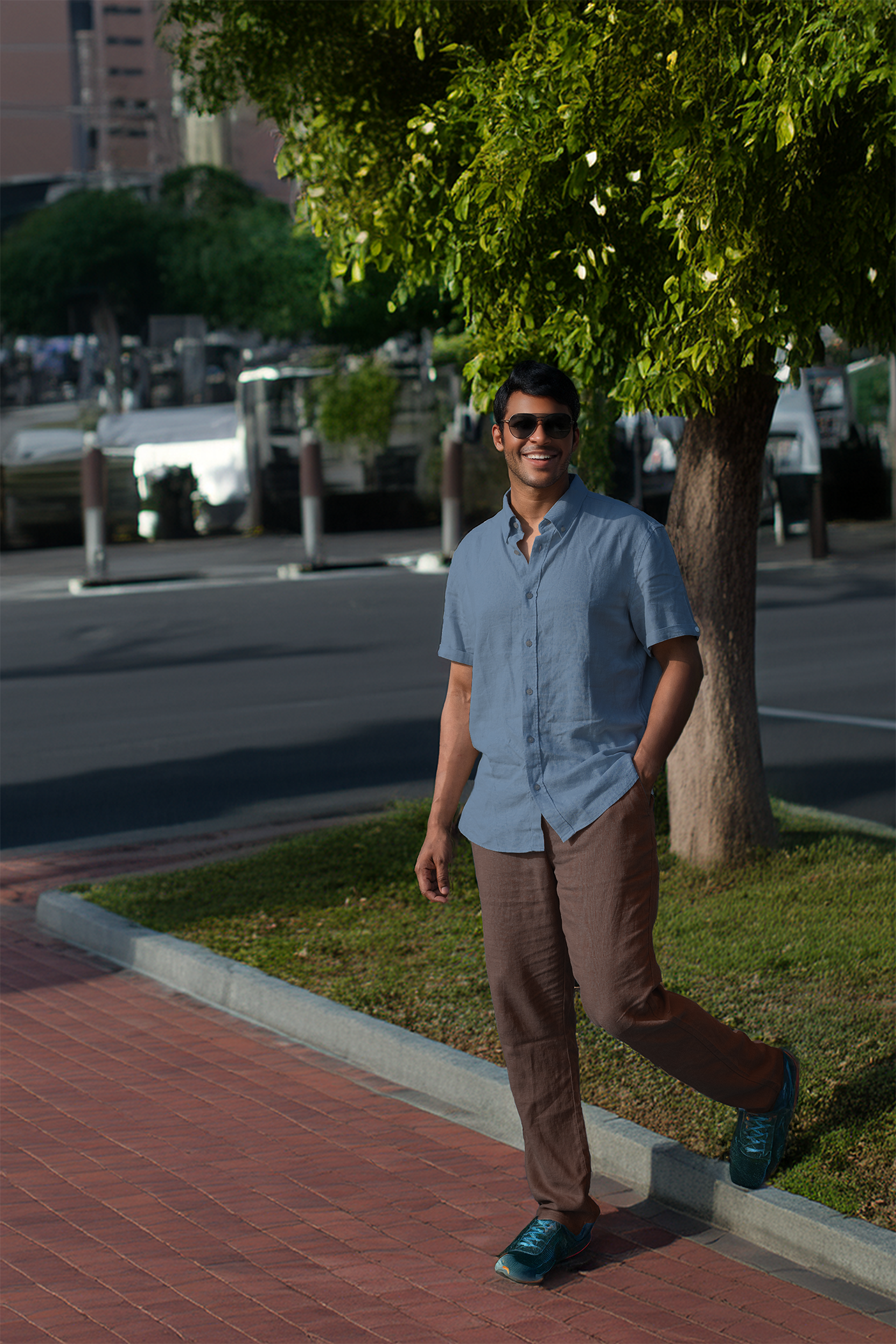 Men’s Linen Blend Short Sleeve Casual Shirt for Vacation, Holiday, Casual Party, Lightweight Button Down Shirt - Blue Horizone