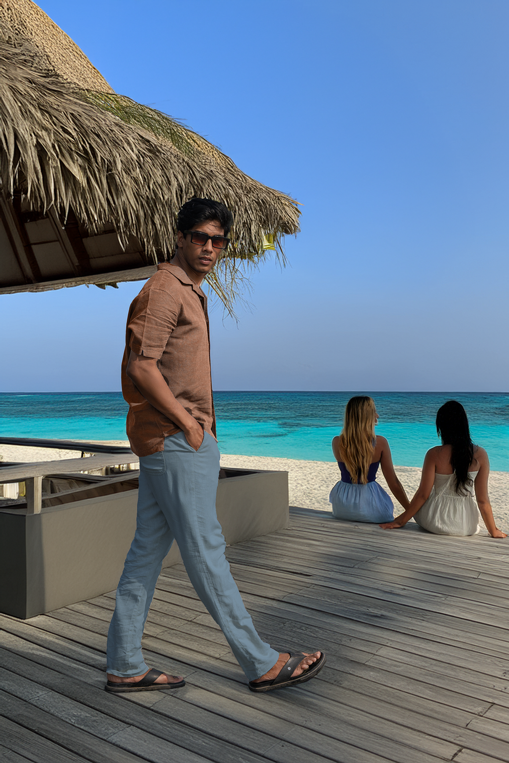 Men’s Linen Blend Short Sleeve Casual Shirt for Vacation, Holiday, Casual Party, Lightweight Button Down Shirt - Coffee