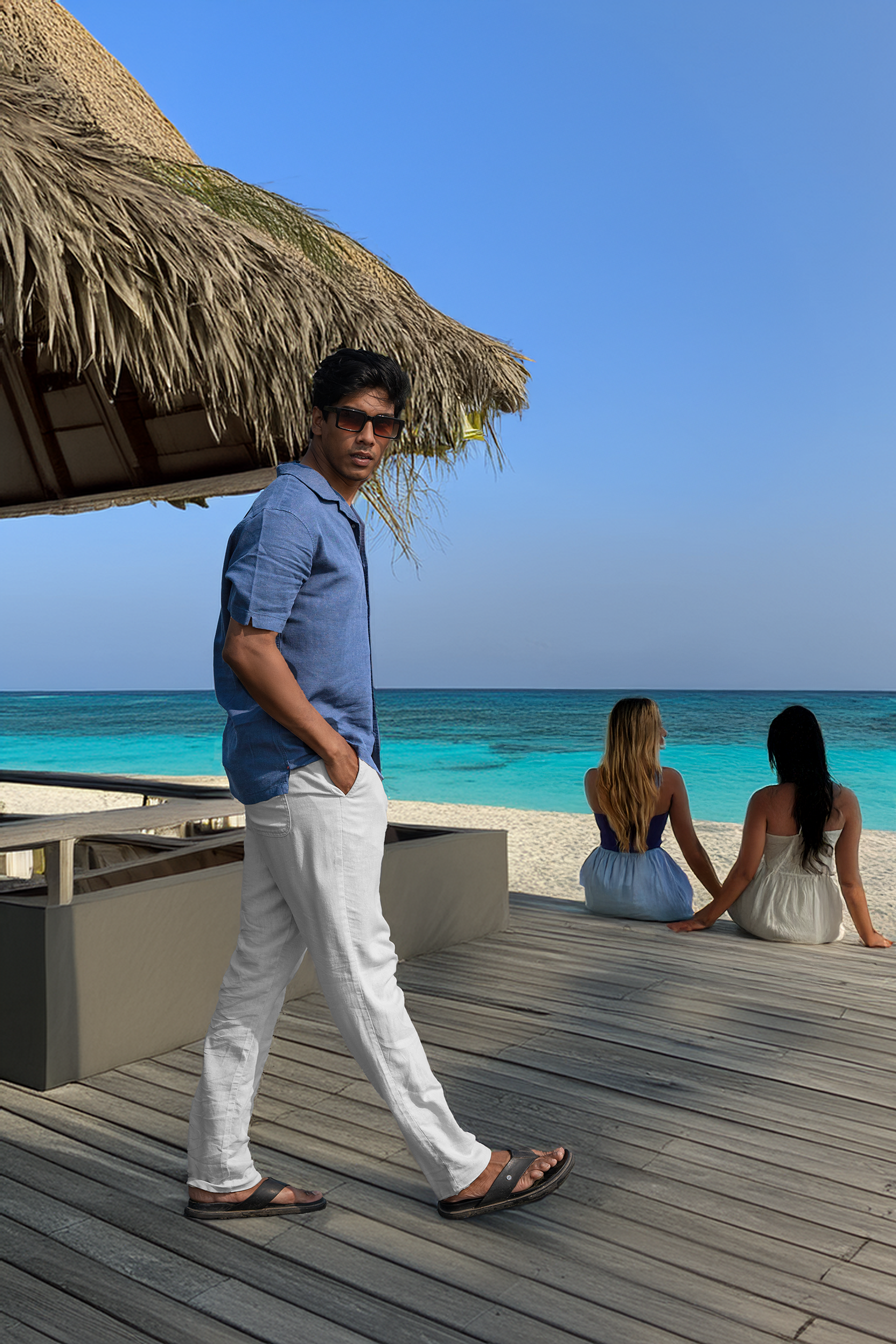 Men’s Linen Blend Short Sleeve Casual Shirt for Vacation, Holiday, Casual Party, Lightweight Button Down Shirt - Blue Horizone