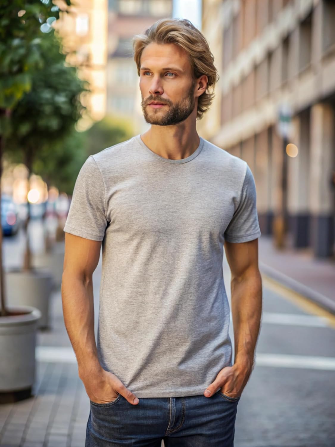 Men's Premium 5-Pack Cotton Assorted T-Shirts, True-to-Size Classic Fit, Breathable, Tag-Free Comfort