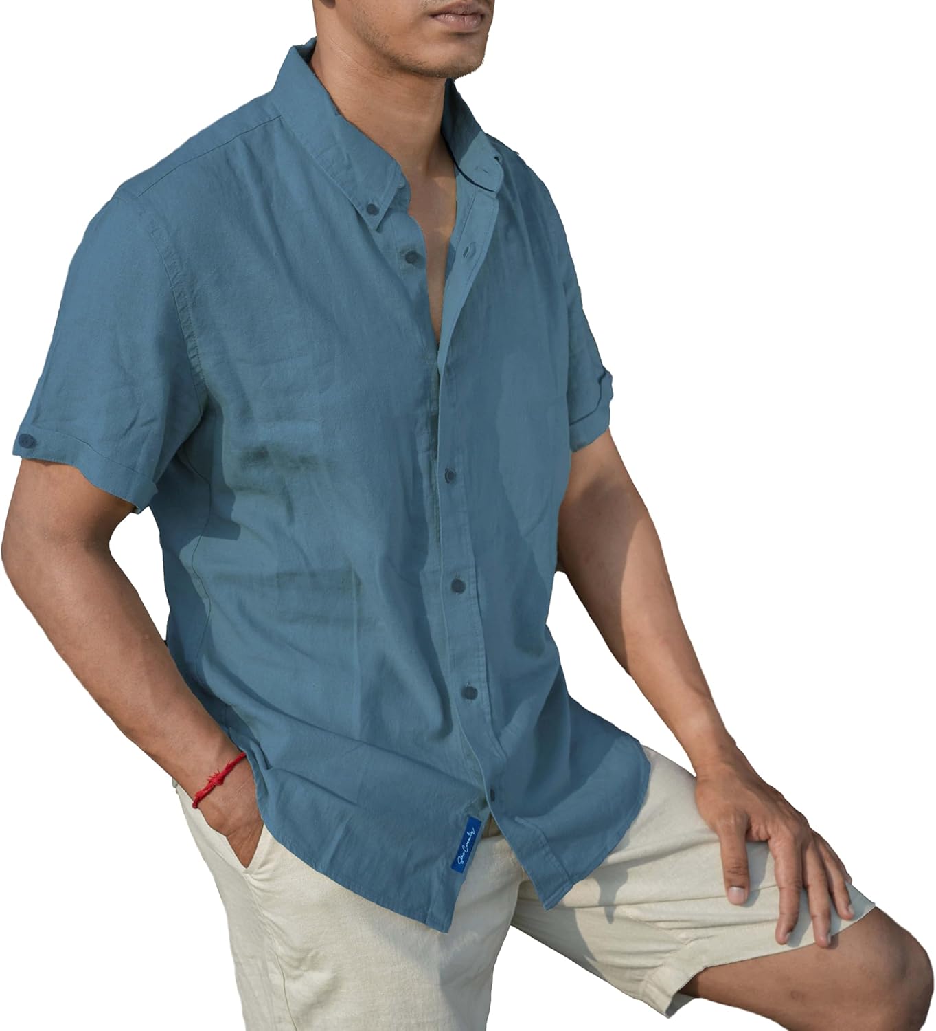 Men’s Linen Blend Short Sleeve Casual Shirt for Vacation, Holiday, Casual Party, Lightweight Button Down Shirt