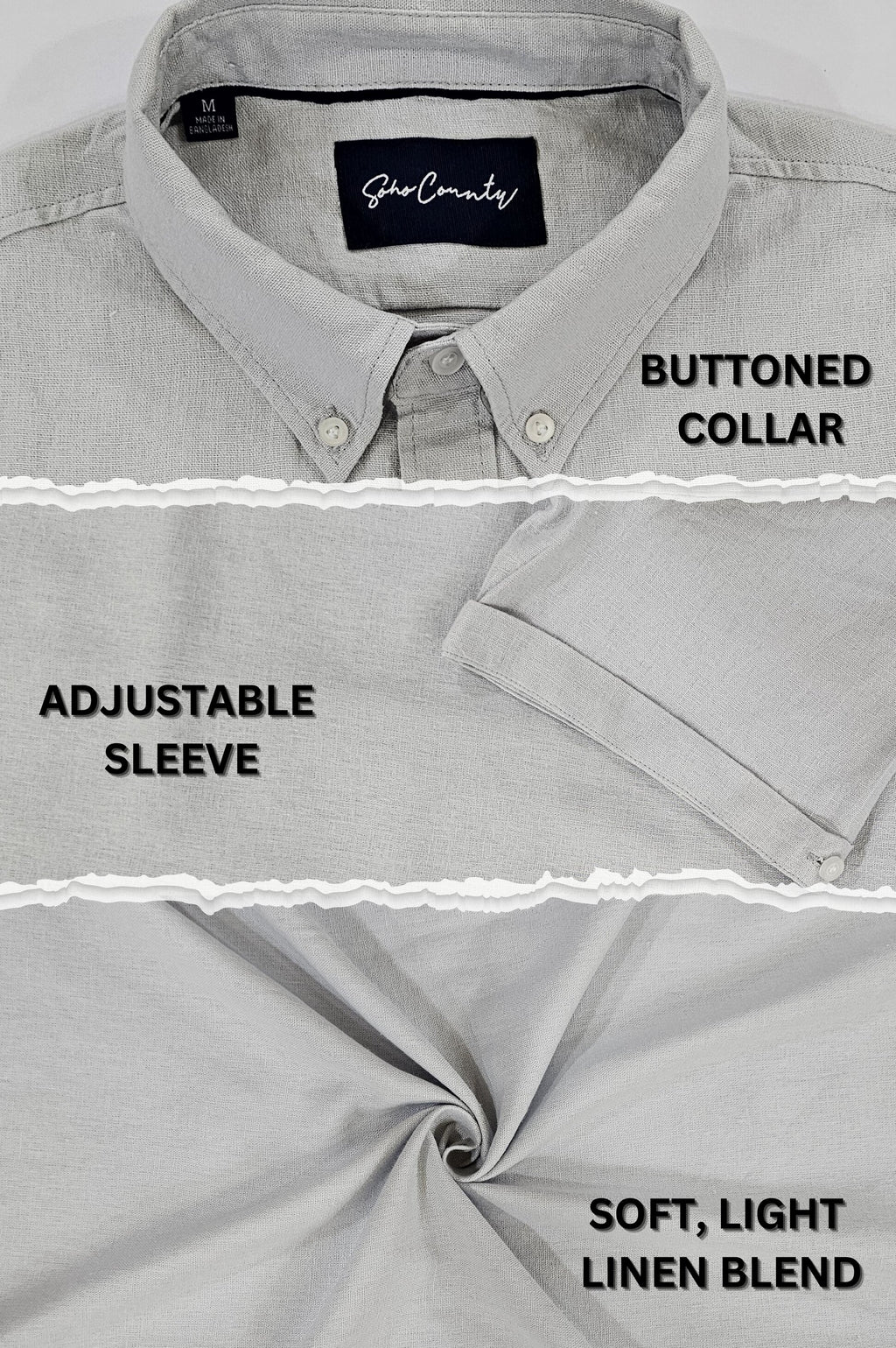 Men’s Linen Blend Short Sleeve Casual Shirt for Vacation, Holiday, Casual Party, Lightweight Button Down Shirt - Light Grey