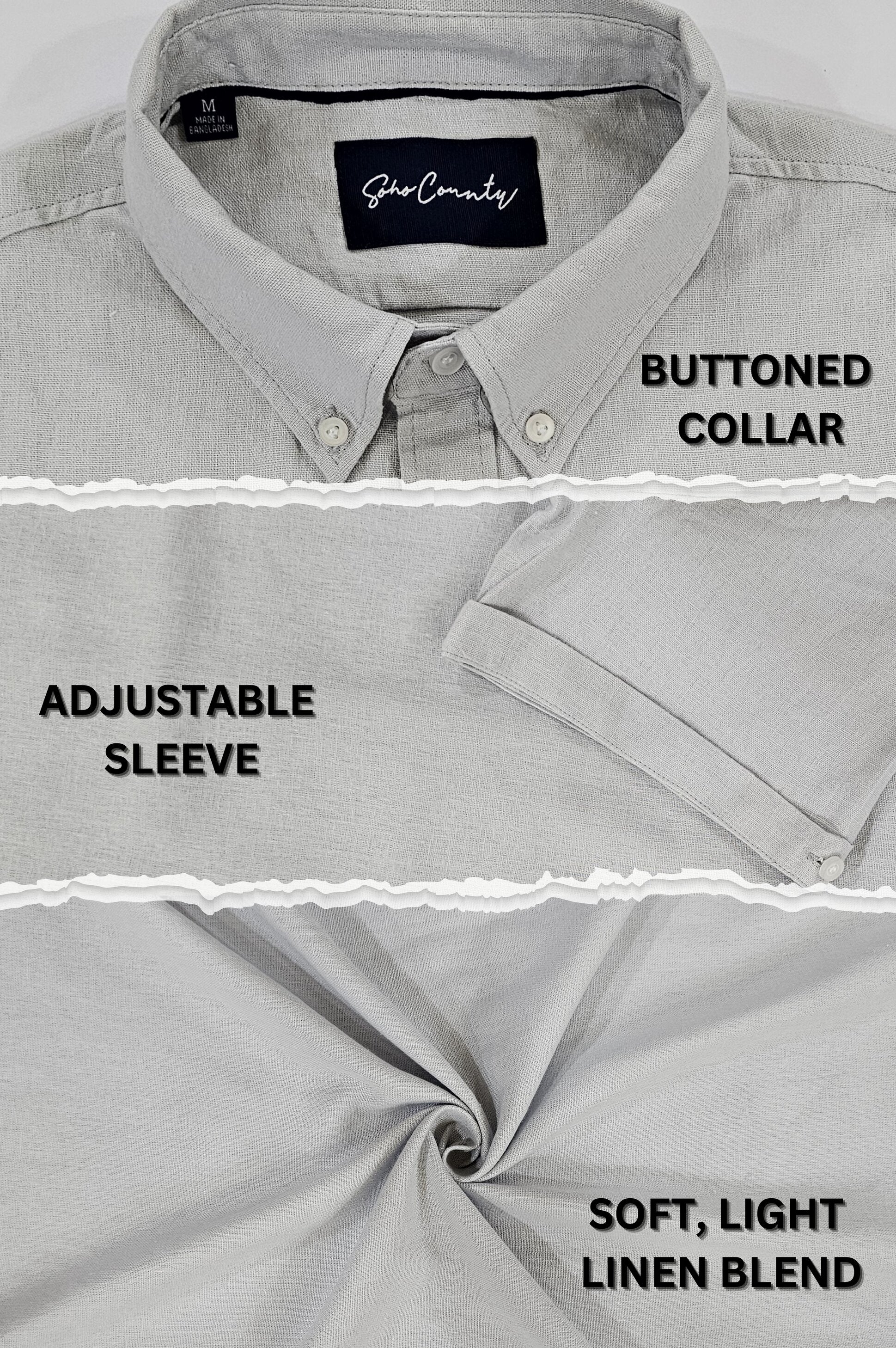 Men’s Linen Blend Short Sleeve Casual Shirt for Vacation, Holiday, Casual Party, Lightweight Button Down Shirt - Light Grey