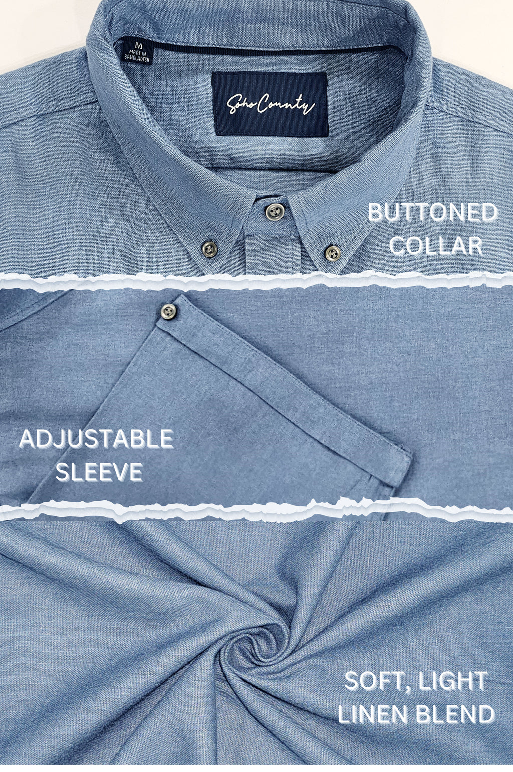 Men’s Linen Blend Short Sleeve Casual Shirt for Vacation, Holiday, Casual Party, Lightweight Button Down Shirt - Blue Horizone