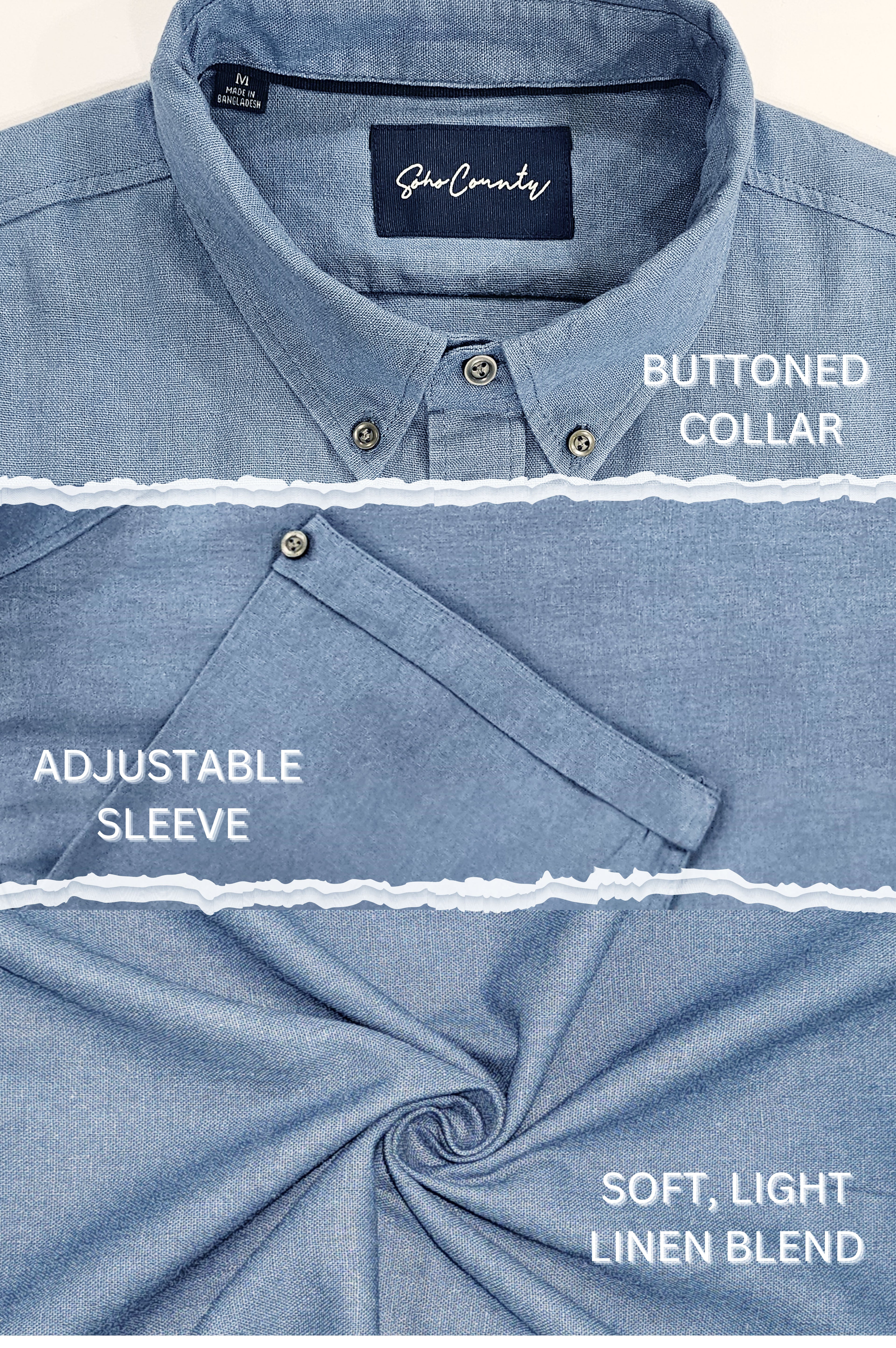 Men’s Linen Blend Short Sleeve Casual Shirt for Vacation, Holiday, Casual Party, Lightweight Button Down Shirt - Blue Horizone