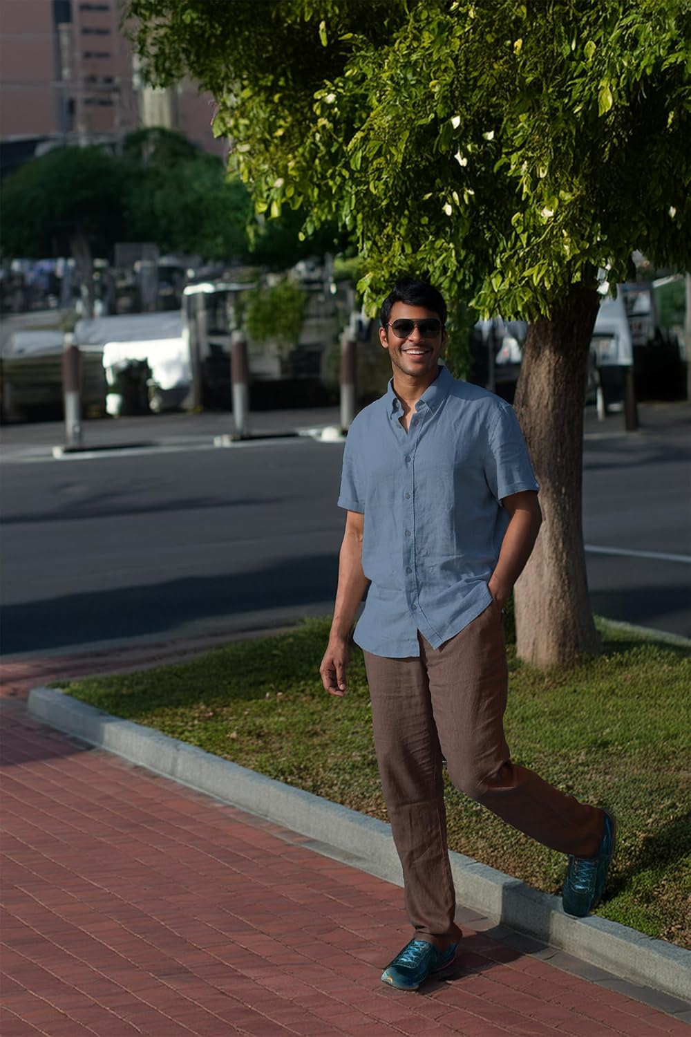 Men’s Linen Blend Short Sleeve Casual Shirt for Vacation, Holiday, Casual Party, Lightweight Button Down Shirt