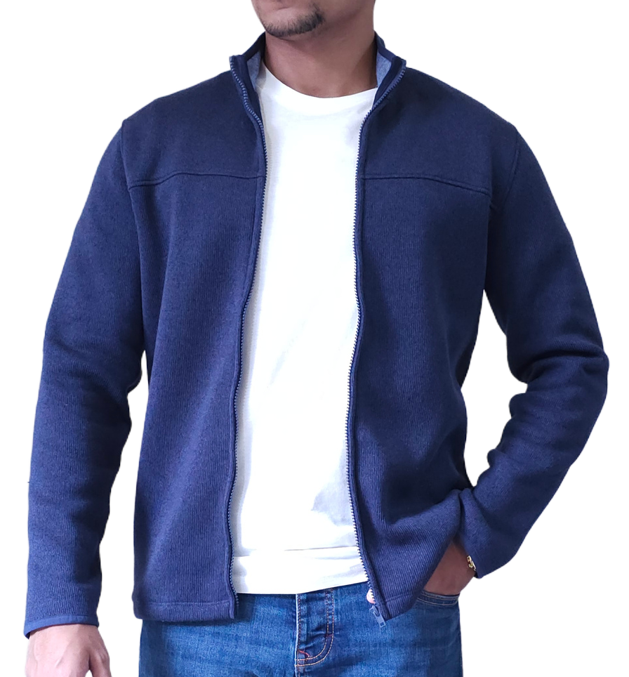 Men's Textured Fleece Jacket | Full-Zip Lightweight Outdoor Coat, Soft & Windproof - Navy