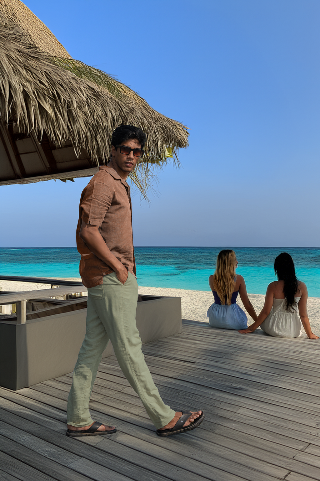 Men's Linen Blend Casual Lightweight Pants, Straight Legs, Functional, Comfortable Pants for a Relaxed Experience - Tea