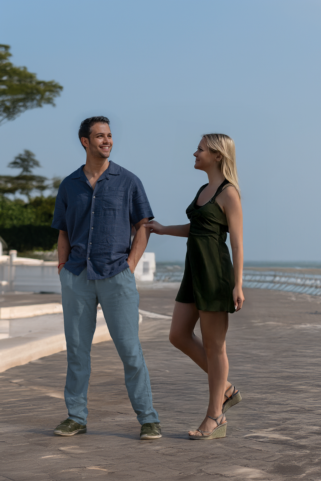 Men's Linen Blend Casual Lightweight Pants, Straight Legs, Functional, Comfortable Pants for a Relaxed Experience - Blue Horizone