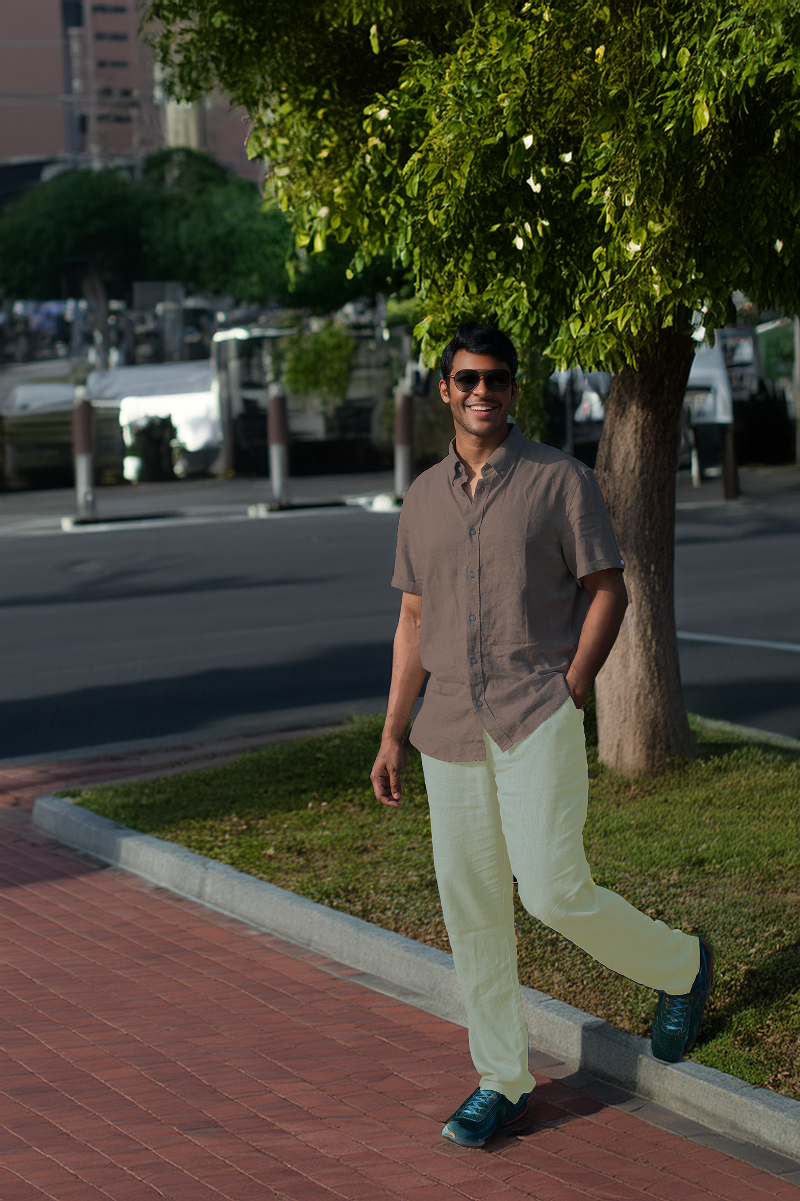 Men's Linen Blend Casual Lightweight Pants, Straight Legs, Functional, Comfortable Pants for a Relaxed Experience - Tea