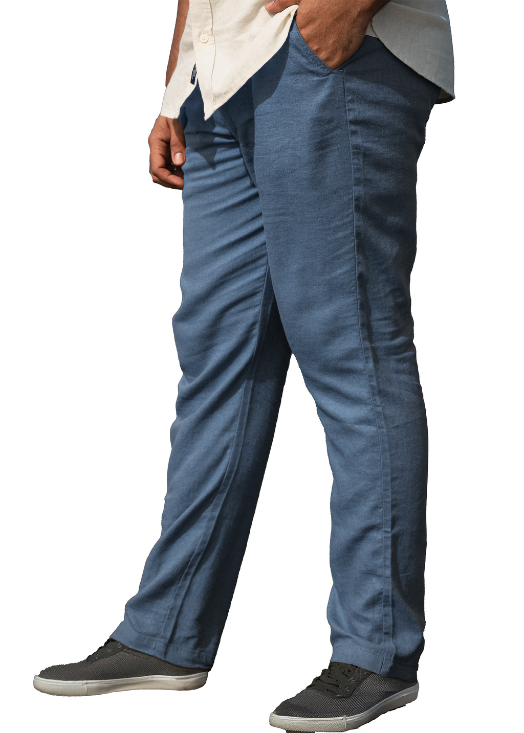 Men's Linen Blend Casual Lightweight Pants, Straight Legs, Functional, Comfortable Pants for a Relaxed Experience - Blue Horizone