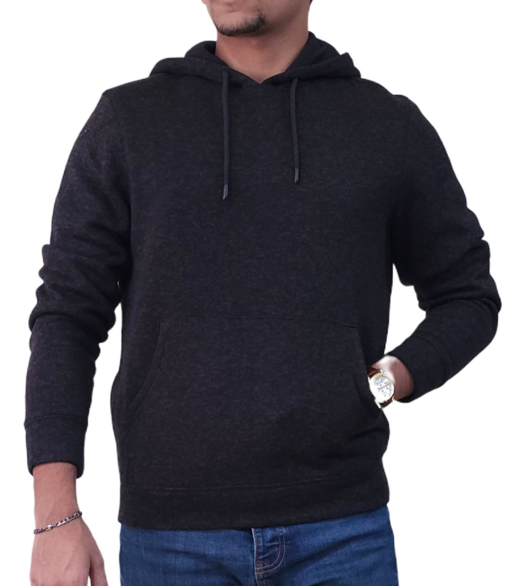 Men's Textured Fleece Hoodie Comfy Casual Soft Warm Outdoor Winter Spring Sweatshirt With Kangaroo Pockets - Black