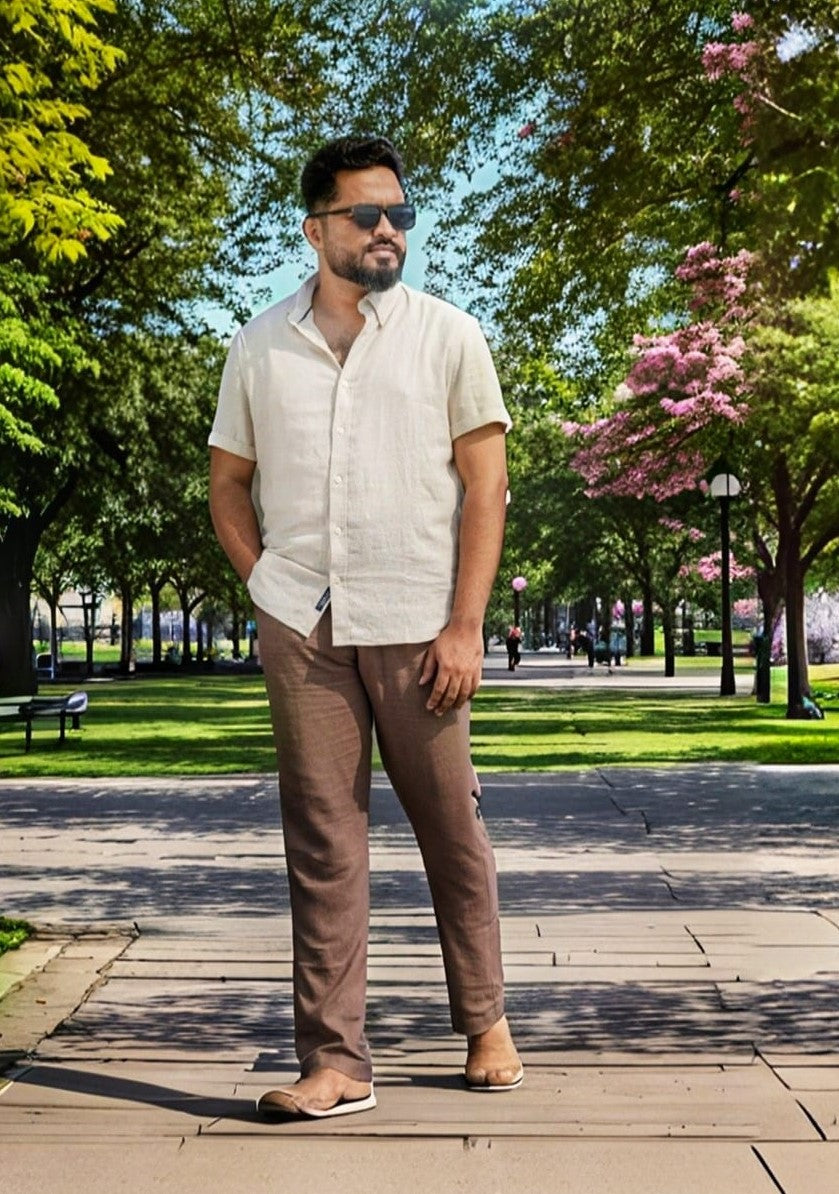 Men's Linen Blend Casual Lightweight Pants, Straight Legs, Functional, Comfortable Pants for a Relaxed Experience - Coffee