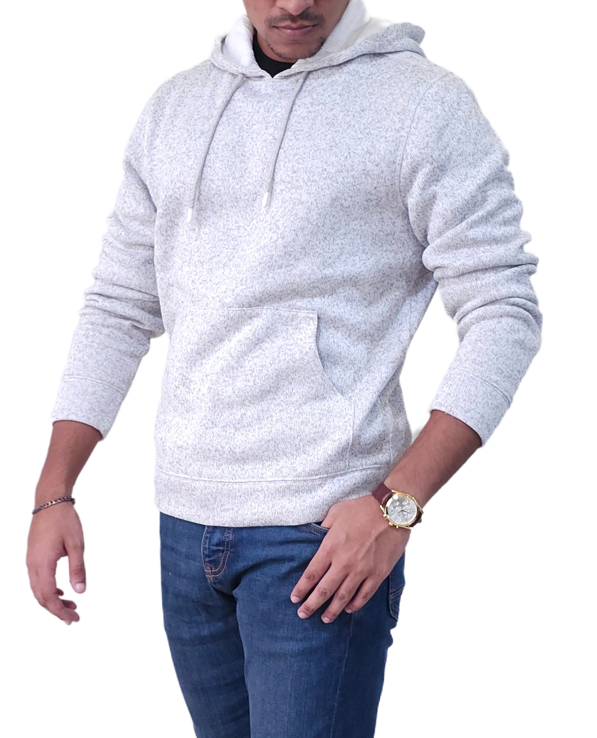 Men's Textured Fleece Hoodie Comfy Casual Soft Warm Outdoor Winter Spring Sweatshirt With Kangaroo Pockets - White
