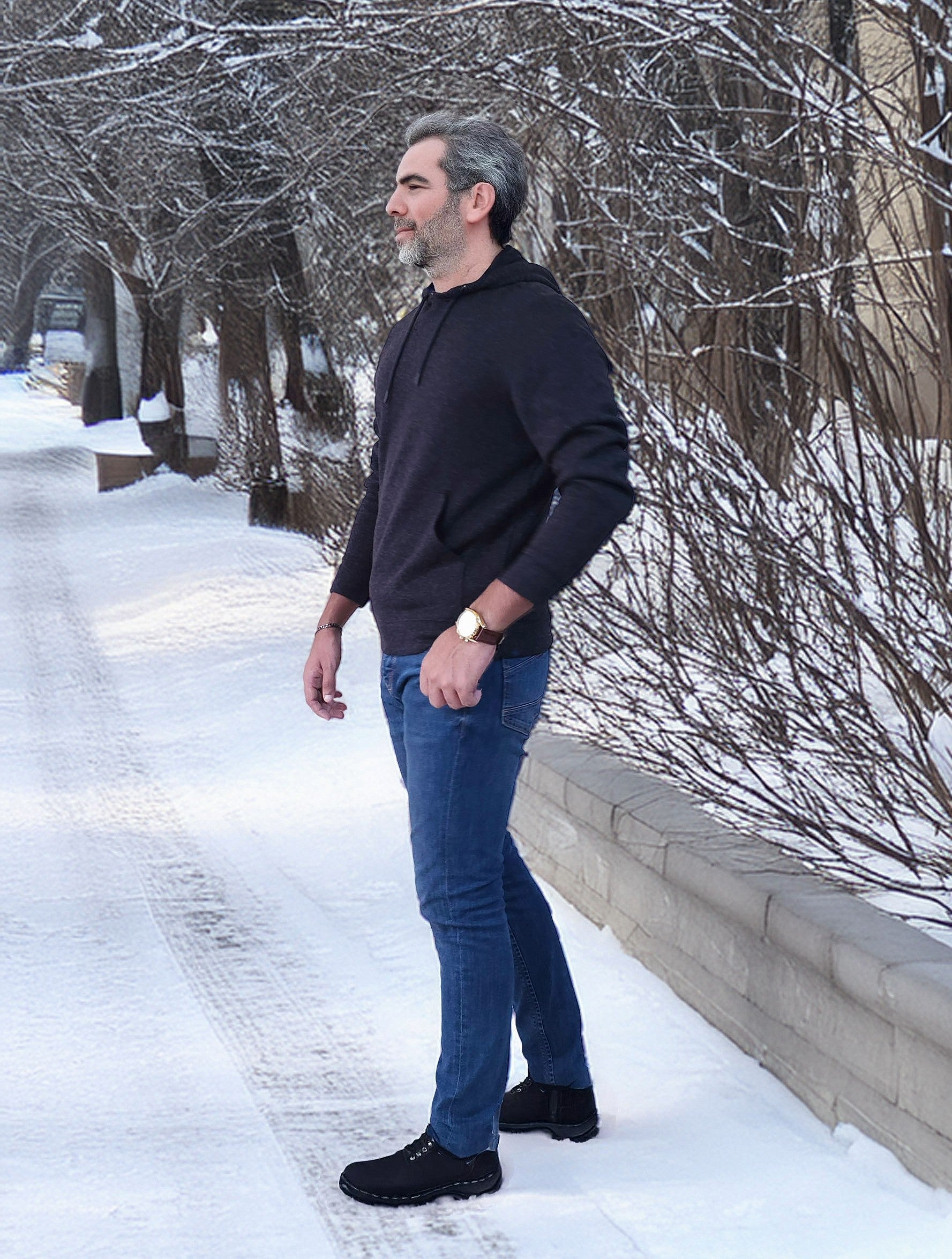 Men's Textured Fleece Hoodie Comfy Casual Soft Warm Outdoor Winter Spring Sweatshirt With Kangaroo Pockets - Black