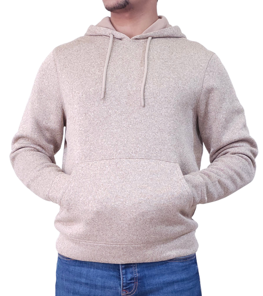 Men's Textured Fleece Hoodie Comfy Casual Soft Warm Outdoor Winter Spring Sweatshirt With Kangaroo Pockets - Brown